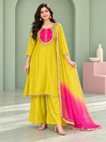 Rangrez Yellow & Pink Embellished Palazzo Set with Ombré Dupatta