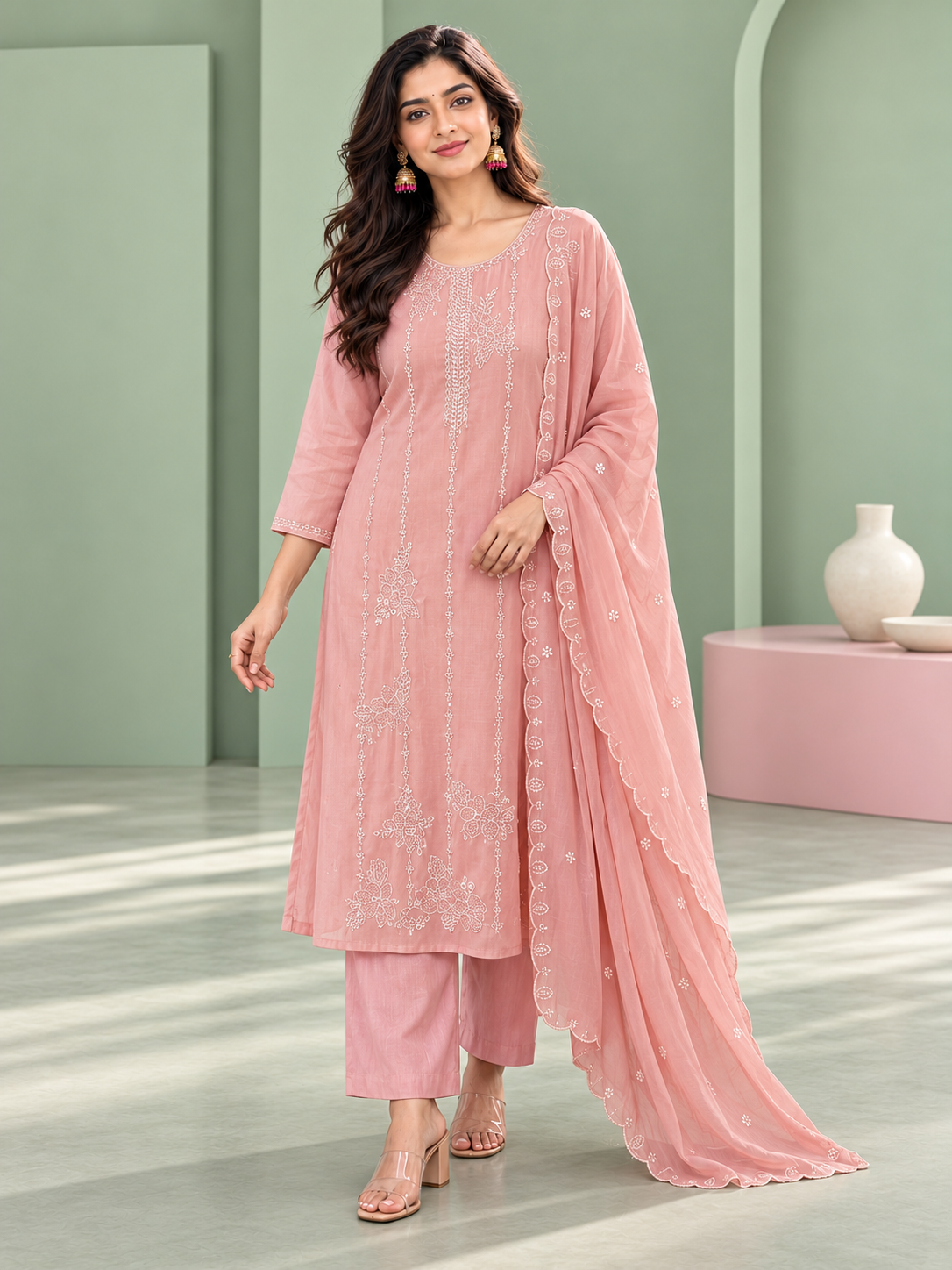 Rooh Dusty Pink Embroidered Kurta Set with Dupatta