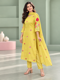 Basant Mustard Yellow Floral Embroidered Kurta Set with Dupatta