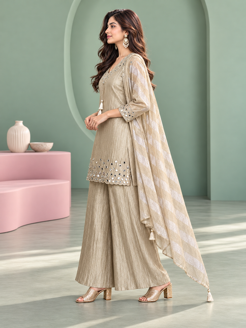 Chaandni Silver Mirror Work Palazzo Set with Dupatta