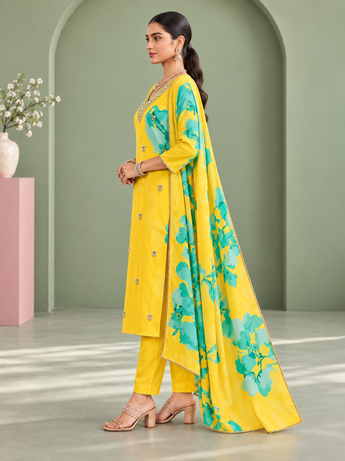 Amaltas Yellow Floral Kurta Set with Dupatta