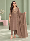 Aafreen Taupe Floral Embroidered Kurta Set with Dupatta